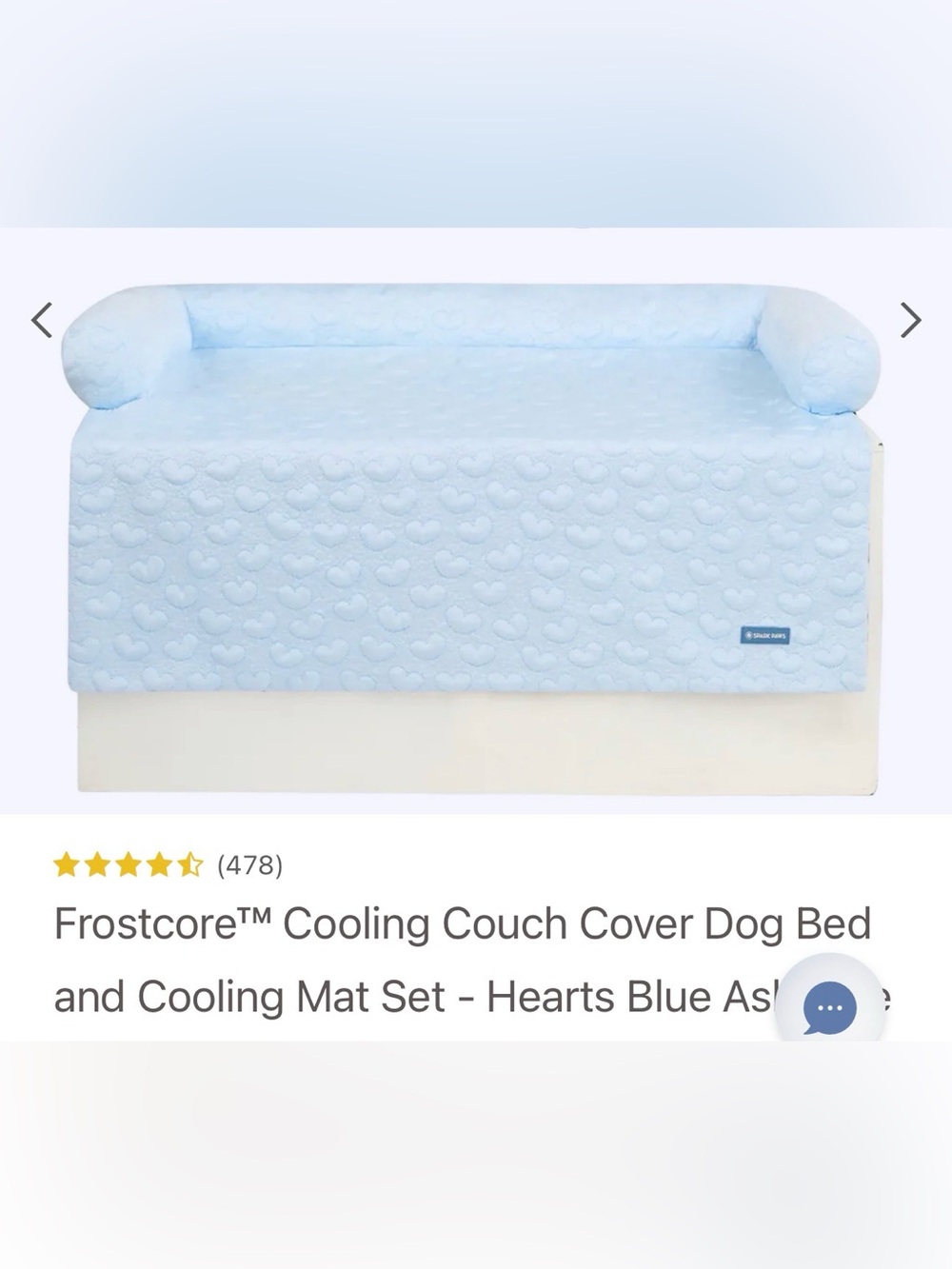 SPARK PAWS - Cooling Cover & Mat - Light Blue Heart Quilted XL